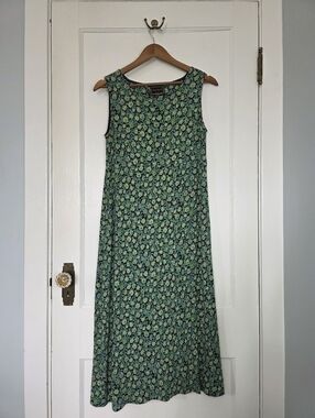 Vintage April Cornell Floral Midi-Dress – Size XS – Fern Green, Violet, Black